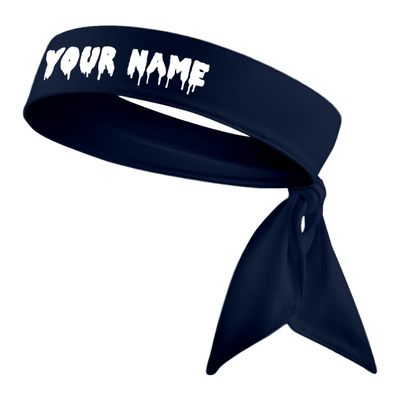 Custom Personalized Name or Text Head Tie Sports Moisture Wicking Stretch Headband - You Choose Color and Font Colors White Black Red Blue Yellow Orange Green Purple Pink Grey (Navy Blue Headband)