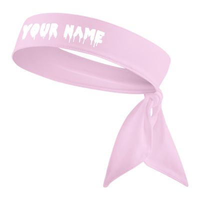 Custom Personalized Name or Text Head Tie Sports Moisture Wicking Stretch Headband - You Choose Color and Font Colors White Black Red Blue Yellow Orange Green Purple Pink Grey (Light Pink Headband)
