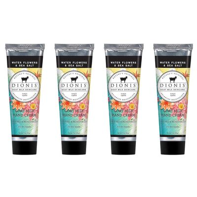 Dionis Goat Milk Skin Care Water Flowers & Sea Salt Scented Hand Cream Set - Cruelty Free Travel Size Hand Lotion For Hydrating & Moisturizing Dry Skin - Paraben Free, Made In The USA, 1 oz Set of 4
