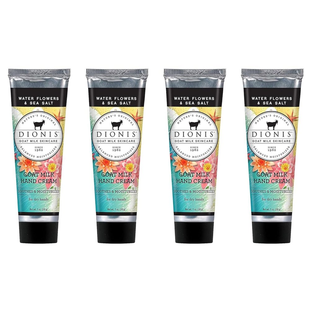 Dionis Goat Milk Skin Care Water Flowers & Sea Salt Scented Hand Cream Set - Cruelty Free Travel Size Hand Lotion For Hydrating & Moisturizing Dry Skin - Paraben Free, Made In The USA, 1 oz Set of 4