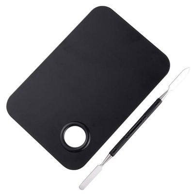 LALAFINA 2Pcs Stainless Steel Cosmetic Makeup Palette with Double- ended Spatula Artist Tool for Nail Art Blending Foundation Makeup (Black, Large)