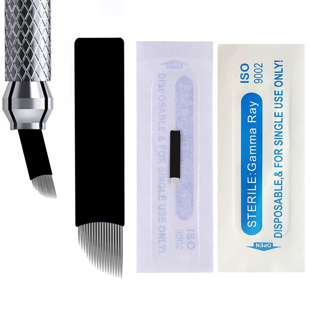 30Pcs Disposable Eyebrow Microblading Needles,Lip Tattooing Microblades Permanent Makeup Blades for Single Use Only (18needle) (Black)