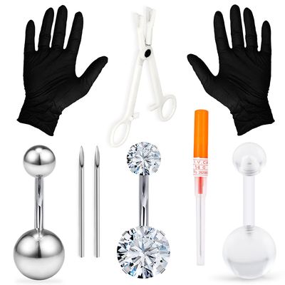 Goerhsjie Belly Button Navel Piercing Kit for Women Men 14G 14 Gauge Surgical Stainless Steel Bellybuttons Ring Percinging Kits Set