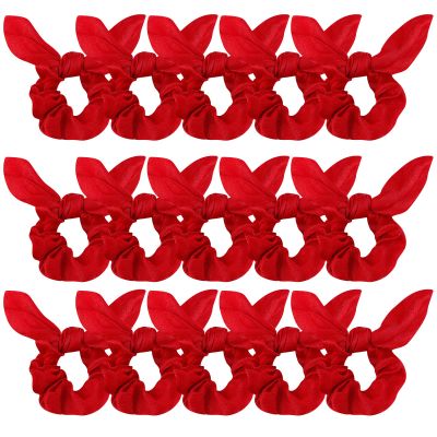 Ondder Hair Scrunchies Set - 15 Pcs Cute Bow Scrunchies, Elastic Hair Ties & Ponytail Holders for Women, Girls & Kids - Red