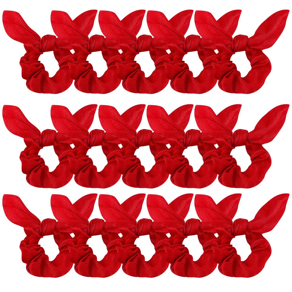 Ondder Hair Scrunchies Set - 15 Pcs Cute Bow Scrunchies, Elastic Hair Ties & Ponytail Holders for Women, Girls & Kids - Red