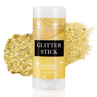Mysense Gold Body Glitter Stick,Face Hair Glitter Makeup,Music Festival Concert Outfit Rave Pride Accessories for Women,Mermaid Sequins Chunky Glitter Face Paint,Hair Glitter Gel for Kids,0.56oz