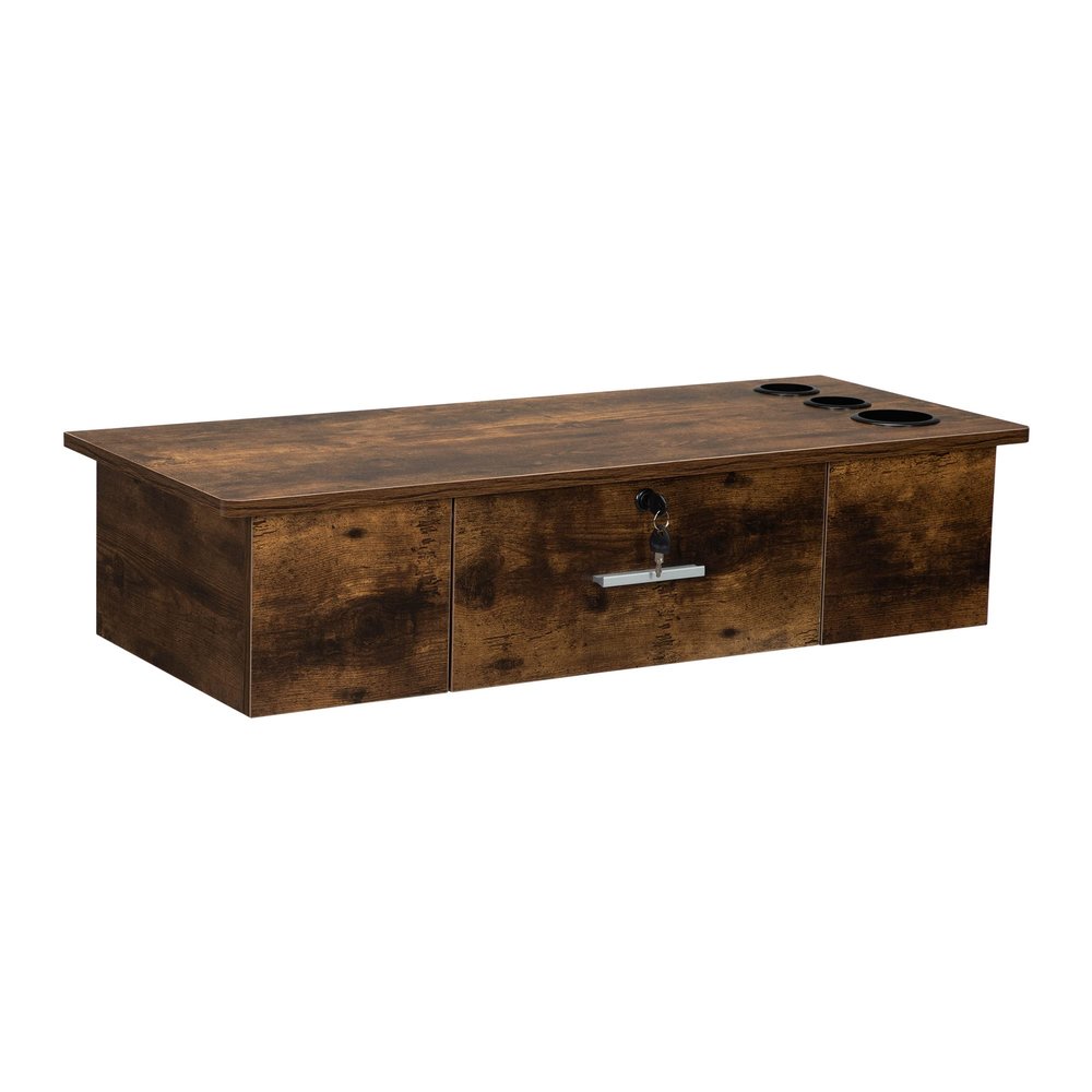 PENNYNANA Wall Mount Styling Barber Station with Locked Storage Drawer,Salon Stations for Hair Stylist (Rustic Brown)