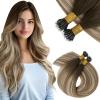 Vivien Balayage Nano Bead Hair Extensions Human Hair Ombre Brown to Ash Brown Mix Platinum Blonde Nano Human Hair Extensions 18 Inch Invisible Nano Tip Hair Extensions Real Human Hair Natural 50g/50s view 1