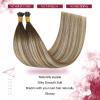 Vivien Balayage Nano Bead Hair Extensions Human Hair Ombre Brown to Ash Brown Mix Platinum Blonde Nano Human Hair Extensions 18 Inch Invisible Nano Tip Hair Extensions Real Human Hair Natural 50g/50s view 3