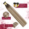 Vivien Balayage Nano Bead Hair Extensions Human Hair Ombre Brown to Ash Brown Mix Platinum Blonde Nano Human Hair Extensions 18 Inch Invisible Nano Tip Hair Extensions Real Human Hair Natural 50g/50s view 4