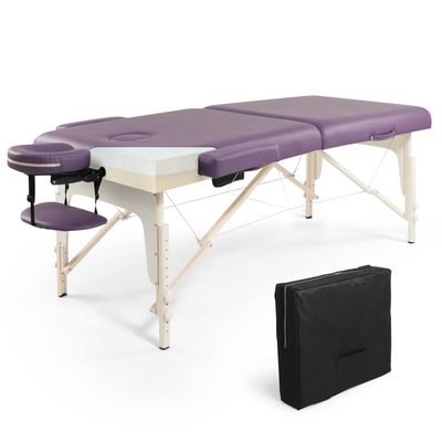 CAPHAUS Premium Memory Foam Massage Table, 84 Inch Foldable & Portable, Height Adjustable Spa Bed, Facial Cradle Salon Bed, Wooden Legs & Carry Case, 32 Inch Wide, Purple