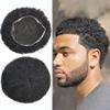 Afro Curl Toupee for Black Men Full French Lace Mens Toupee Kinky Curly Human Hair Units Bleached Knot Natural Hairline Hair Pieces for Black Men8x101# JET BLACK-6mm wave view 1