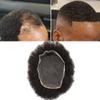 Afro Curl Toupee for Black Men Full French Lace Mens Toupee Kinky Curly Human Hair Units Bleached Knot Natural Hairline Hair Pieces for Black Men8x101# JET BLACK-6mm wave view 3