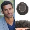 Afro Curl Toupee for Black Men Full French Lace Mens Toupee Kinky Curly Human Hair Units Bleached Knot Natural Hairline Hair Pieces for Black Men8x101B20# OFF BLACK+20% Gray-6mm wave view 1