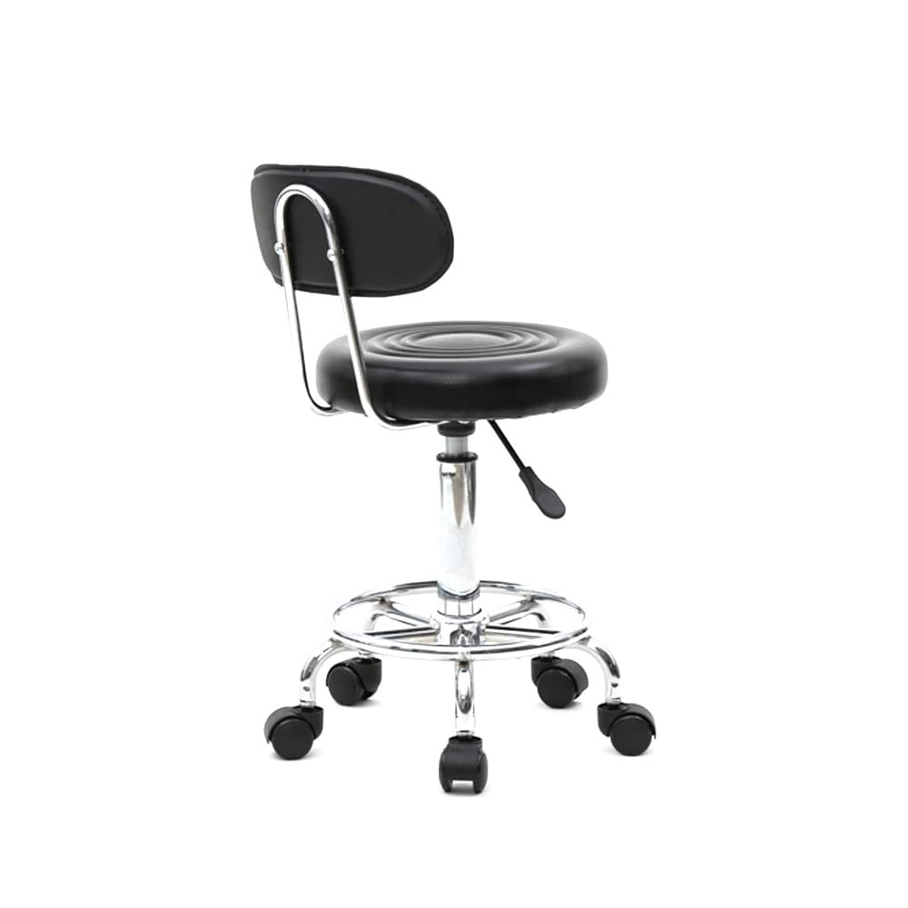 Round Salon Swivel Stool, Heafront Height Adjustable Swivel Bar Stool with Comfort Back & 5 Heavy Duty Casters for Modern Bar, Salon, Home & Office?Black?