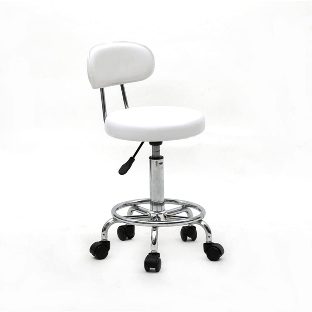 Heafront Round Salon Swivel Stool, Height Adjustable Swivel Bar Stool with Comfort Back & 5 Heavy Duty Casters for Modern Bar, Salon, Home & Office(White)