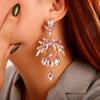 Xerling Pink Rhinestones Chandelier Tassel Drop Earrings for Women Iridescent Statement Teardrop Crystal Stud Earrings for Wedding Bling Bridal Earrings Dangling (Pink) view 2