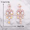 Xerling Pink Rhinestones Chandelier Tassel Drop Earrings for Women Iridescent Statement Teardrop Crystal Stud Earrings for Wedding Bling Bridal Earrings Dangling (Pink) view 4