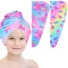 Basumee Microfiber Hair Towel Wrap for Kids 2 Pack Rapid Drying Hair Towel with Button Hair Turbans for Wet Hair Wraps Head Towel Wrap for Women and Girls, Rainbow Unicorn view 1