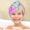 Basumee Microfiber Hair Towel Wrap for Kids 2 Pack Rapid Drying Hair Towel with Button Hair Turbans for Wet Hair Wraps Head Towel Wrap for Women and Girls, Rainbow Unicorn view 3