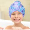 Basumee Microfiber Hair Towel Wrap for Kids 2 Pack Rapid Drying Hair Towel with Button Hair Turbans for Wet Hair Wraps Head Towel Wrap for Women and Girls, Light Mermaid view 3