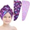 Basumee Microfiber Hair Towel Wrap for Kids 2 Pack Rapid Drying Hair Towel with Button Hair Turbans for Wet Hair Wraps Head Towel Wrap for Women and Girls, Dark Unicorn view 1