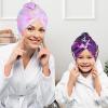 Basumee Microfiber Hair Towel Wrap for Kids 2 Pack Rapid Drying Hair Towel with Button Hair Turbans for Wet Hair Wraps Head Towel Wrap for Women and Girls, Dark Unicorn view 3
