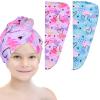 Basumee Microfiber Hair Towel Wrap for Kids 2 Pack Rapid Drying Hair Towel with Button Hair Turbans for Wet Hair Wraps Head Towel Wrap for Women and Girls, Blue and Purple Love view 1