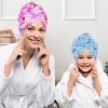 Basumee Microfiber Hair Towel Wrap for Kids 2 Pack Rapid Drying Hair Towel with Button Hair Turbans for Wet Hair Wraps Head Towel Wrap for Women and Girls, Blue and Purple Love view 3