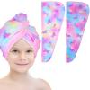 Basumee Microfiber Hair Towel Wrap for Kids 2 Pack Rapid Drying Hair Towel with Button Hair Turbans for Wet Hair Wraps Head Towel Wrap for Women and Girls, Colorful Unicorn view 1