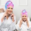Basumee Microfiber Hair Towel Wrap for Kids 2 Pack Rapid Drying Hair Towel with Button Hair Turbans for Wet Hair Wraps Head Towel Wrap for Women and Girls, Colorful Unicorn view 3