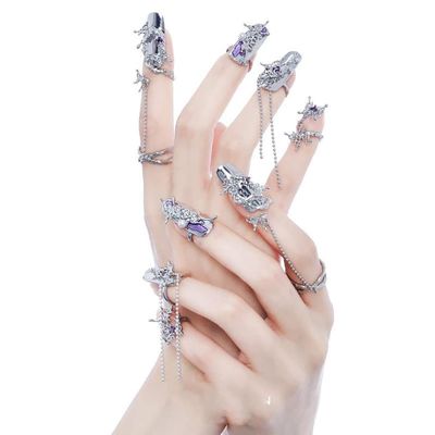 5Pcs Finger Tip Rings for Women, Adjustable Opening Nail Art Charms Accessories, Claw Rings, Irregular Fingertip Armor Ring Punk Jewelry Set