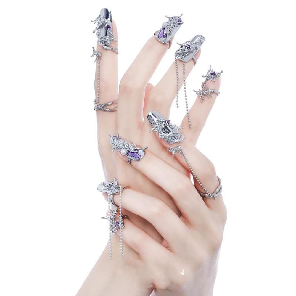 5Pcs Finger Tip Rings for Women, Adjustable Opening Nail Art Charms Accessories, Claw Rings, Irregular Fingertip Armor Ring Punk Jewelry Set