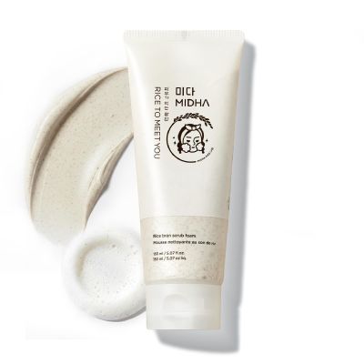 MIDHA RICE BRAN SCRUB FOAM 5.07fl.oz/150ml, Deep Cleansing, Pore-Purifying, Gentle Exfoliating  Soft Micro-Foam Face Wash with Balanced pH & Hydrating, Nourishing Care