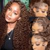 250% Density Mongolian Curly Lace Front Wigs Human Hair 13x6 Auburn Brown HD Transparent Lace Front Wigs Human Hair for Women With Baby Hair Chocolate Deep Curly Lace Frontal Wig view 2