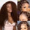 250% Density Mongolian Curly Lace Front Wigs Human Hair 13x6 Auburn Brown HD Transparent Lace Front Wigs Human Hair for Women With Baby Hair Chocolate Deep Curly Lace Frontal Wig view 3