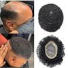 Afro kinky Curly Toupee for Black Men Hair Units Durable Fino Mono African American Afro Toupee Brazilian Human Hair Pieces Man Weave Hair Unit for Black Men 7x10-8mm 1# JET BLACK-100% Density view 1