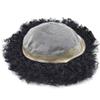 Afro kinky Curly Toupee for Black Men Hair Units Durable Fino Mono African American Afro Toupee Brazilian Human Hair Pieces Man Weave Hair Unit for Black Men 7x10-8mm 1# JET BLACK-100% Density view 4