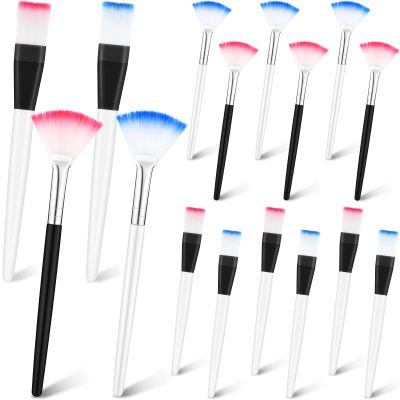 16 Pieces Face Mask Fan Brush Applicator Set Includes Soft Facial Fan Brush Esthetician Face Mask Brush Cosmetic Makeup Tools for Eyelash Extension(5.5 Inch long,Vivid)