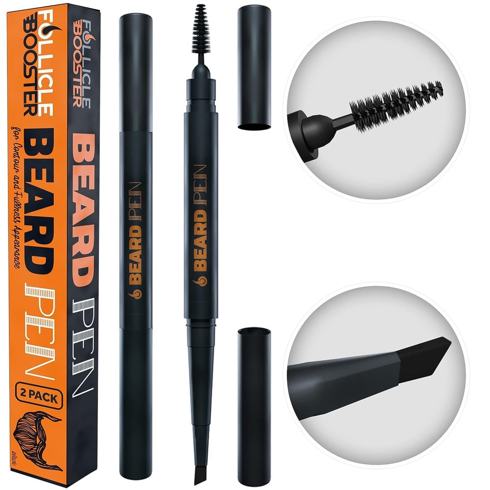 Beard Pen Filler for Men - Barber Styling Grooming Pencil - Waterproof, Sweat Proof, Long Lasting Solution with Natural Finish - Cover Beard and Scalp Patches in Seconds - Jet Black 2 Pack