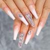 Artquee 24pcs Luxury 3D Press on Nails Long Ballerina Acrylic Fake Nail Art Glossy Coffin False Tips Manicure Stick for Women Decoration (French White Ombre -2) view 1