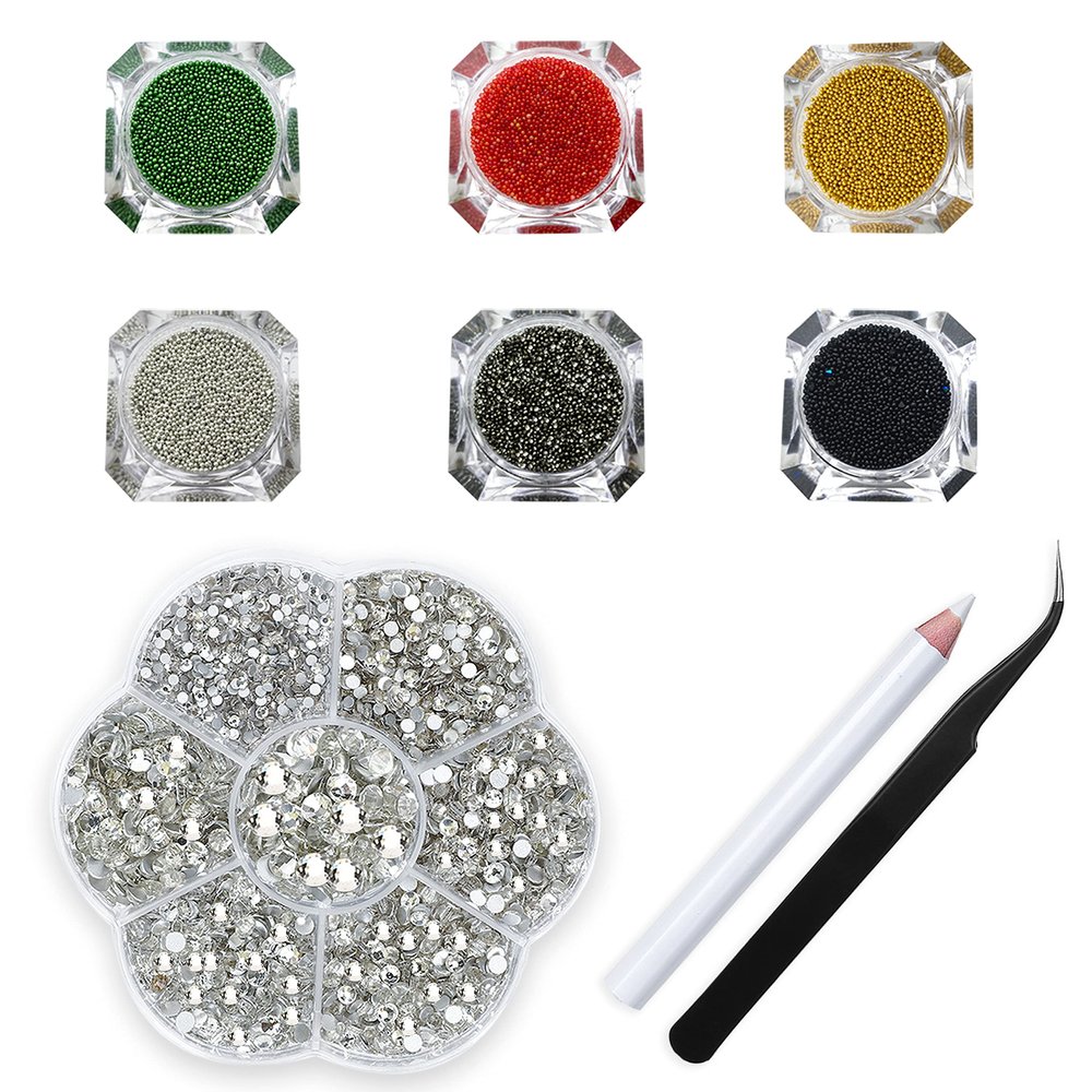 Rhinestones,3150pcs Nail Gems Face Gems Eye Gems makeup,Clear Diamonds for Nails with Wax Pencil for Rhinestones+6 Bottles Micro Pixie Crystals for Nails Caviar Beads Nail jewels Rhinestones,HINABTRU