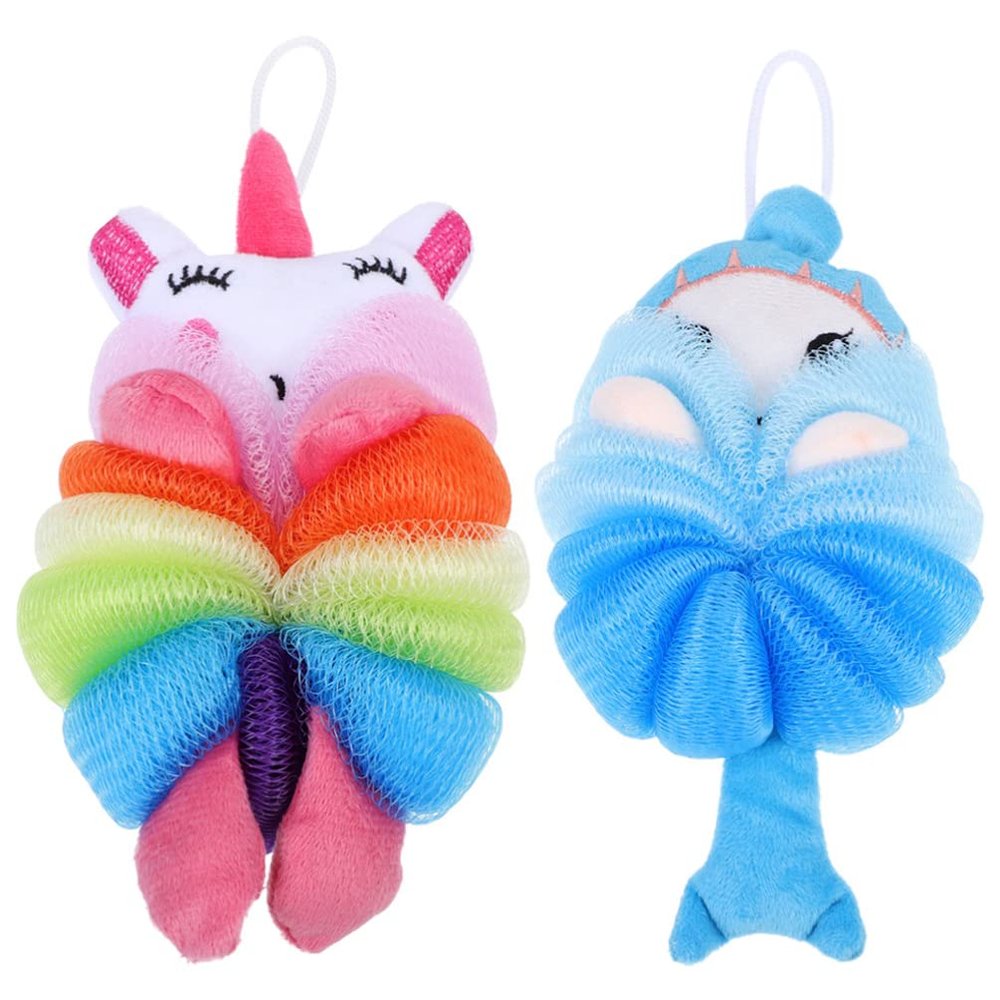minkissy 2pcs Cartoon Bath Sponge for Boy Girl Soft Gentle Exfoliating Bathing Scrubbers for Daily Body Cleaning Designs Lightweight for Home Travel