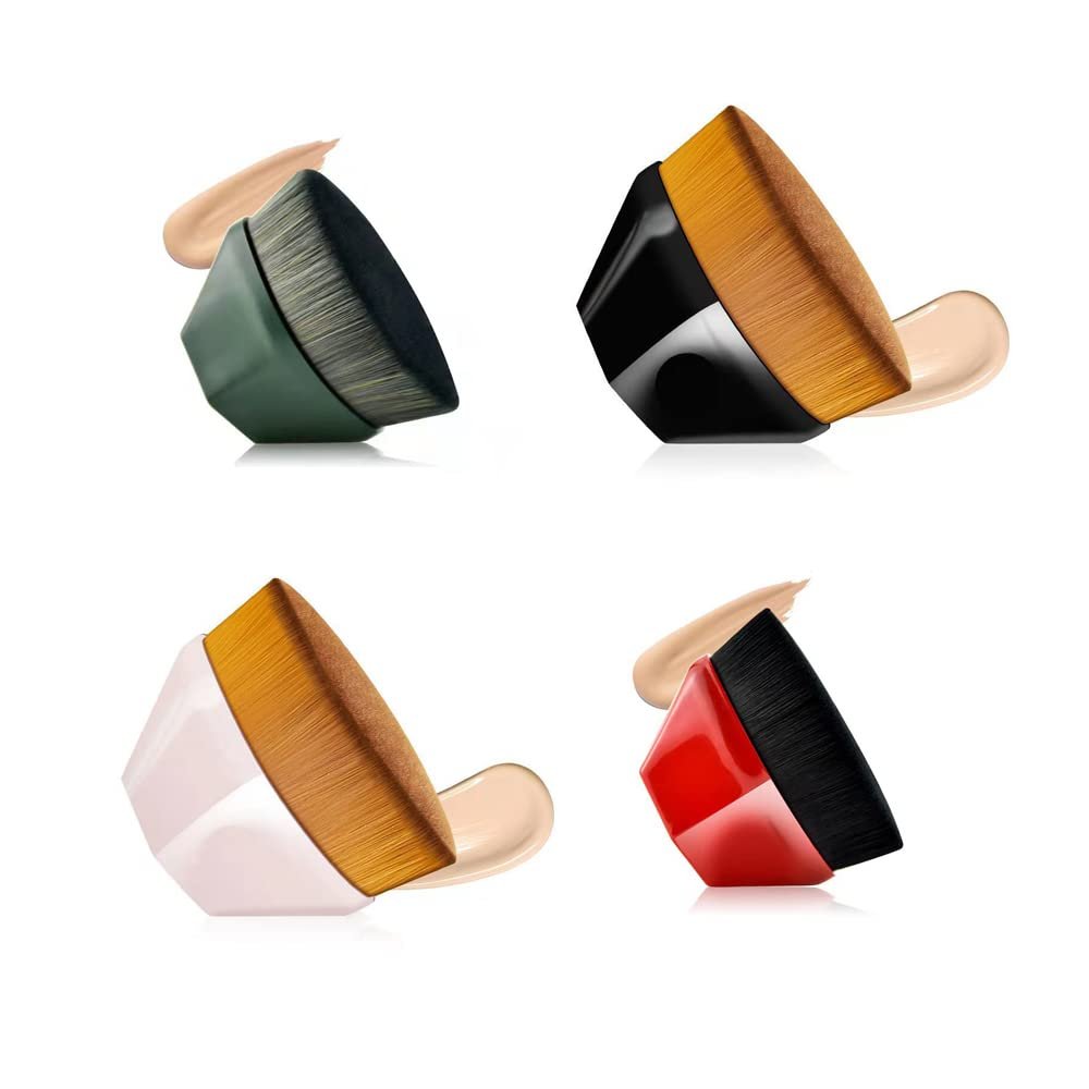4PCS Foundation Makeup Brush,Flat Top Kabuki Hexagon Face Blush Liquid Powder Foundation Brush for Blending Liquid,Cream or Flawless Powder Cosmetics (B)
