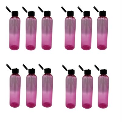 4 oz Pink Cosmo Plastic Bottles -12 Pack Empty Bottle Refillable - BPA Free - Essential Oils - Aromatherapy | Black Flip Top Snap Cap - Made in the USA - by Natural Farms