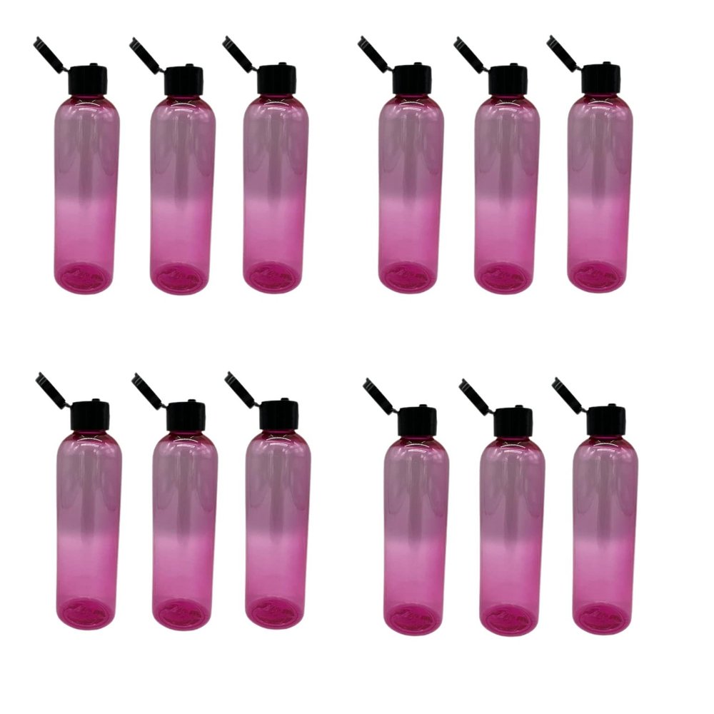 4 oz Pink Cosmo Plastic Bottles -12 Pack Empty Bottle Refillable - BPA Free - Essential Oils - Aromatherapy | Black Flip Top Snap Cap - Made in the USA - by Natural Farms