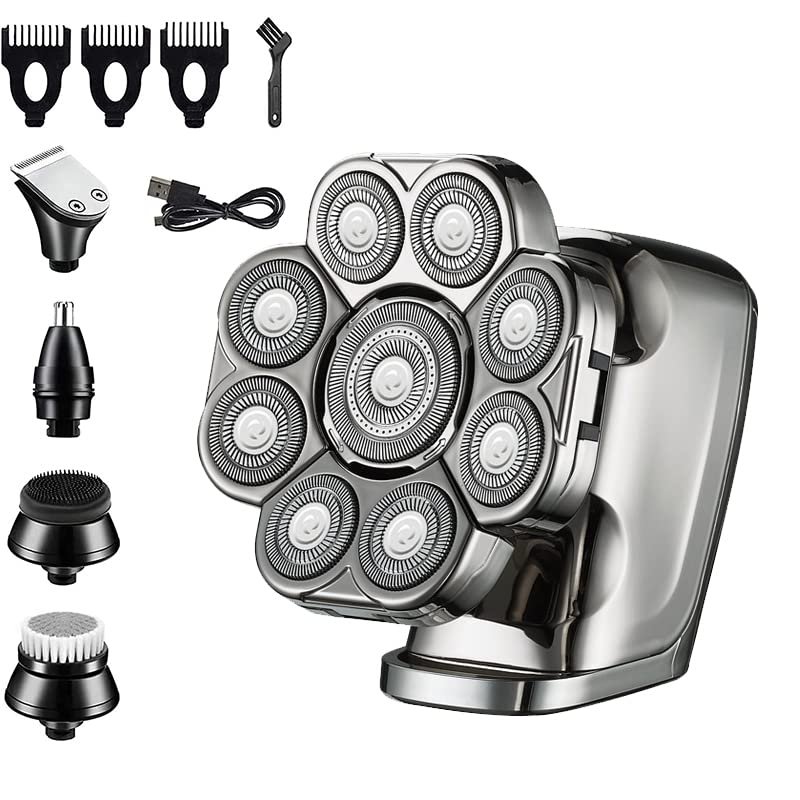 9D Shaver for Men Bald Floating Head Electric Shaver 6-in-1 with Nose/Body Trimmer Wet/Dry LED Display Upgrade Mens Grooming Kit