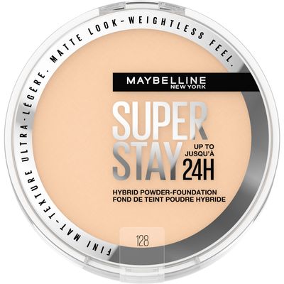 Maybelline Super Stay Up to 24HR Hybrid Powder-Foundation, Medium-to-Full Coverage Makeup, Matte Finish, 128, 1 Count