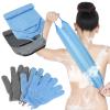 4 Pack Exfoliating Washcloth Back Scrubber Set, 2 Exfoliating Body Scrubber Nylon Back Body Scrub Towel, 2 Pairs Shower Gloves for Women Men Bath Shower Exfoliation(Gray, Blue) view 1