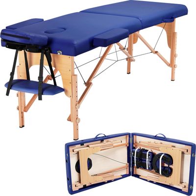 Yaheetech Massage Table Portable Lash Beds Spa Bed Massage Couch Foldable Spa Tables Adjustable 2 Fold with Non-Woven Bag 24 inch, Blue